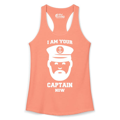 Funny Captain Shirt - Nautical Humor Tee for Boating Enthusiasts (Ladies Tank) in Solid Light Orange - Funny Captain Shirt - I Am Your Captain Now Nautical Beard Hat Tee