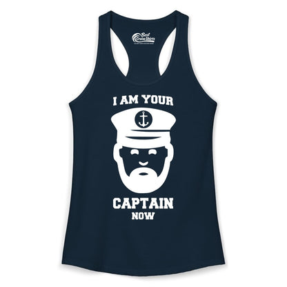 Funny Captain Shirt - Nautical Humor Tee for Boating Enthusiasts (Ladies Tank) in Solid Midnight Navy - Funny Captain Shirt - I Am Your Captain Now Nautical Beard Hat Tee