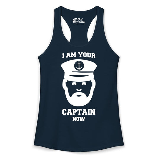 Funny Captain Shirt - Nautical Humor Tee for Boating Enthusiasts (Ladies Tank) in Solid Midnight Navy - Funny Captain Shirt - I Am Your Captain Now Nautical Beard Hat Tee