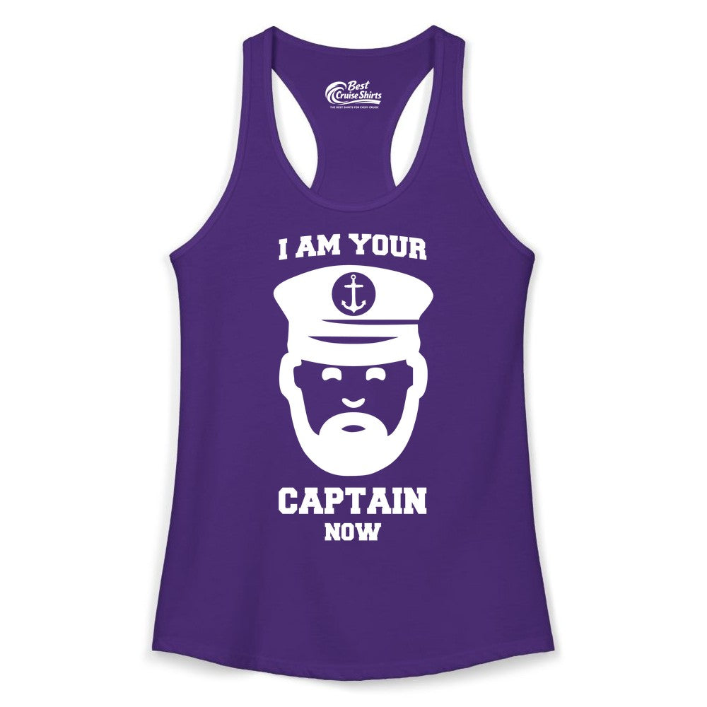 Funny Captain Shirt - Nautical Humor Tee for Boating Enthusiasts (Ladies Tank) in Solid Purple Rush - Funny Captain Shirt - I Am Your Captain Now Nautical Beard Hat Tee