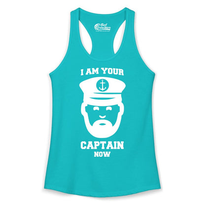 Funny Captain Shirt - Nautical Humor Tee for Boating Enthusiasts (Ladies Tank) in Tahiti Blue - Funny Captain Shirt - I Am Your Captain Now Nautical Beard Hat Tee
