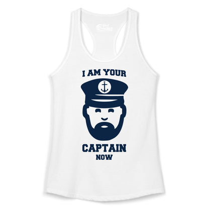 Funny Captain Shirt - Nautical Humor Tee for Boating Enthusiasts (Ladies Tank) in White - Funny Captain Shirt - I Am Your Captain Now Nautical Beard Hat Tee