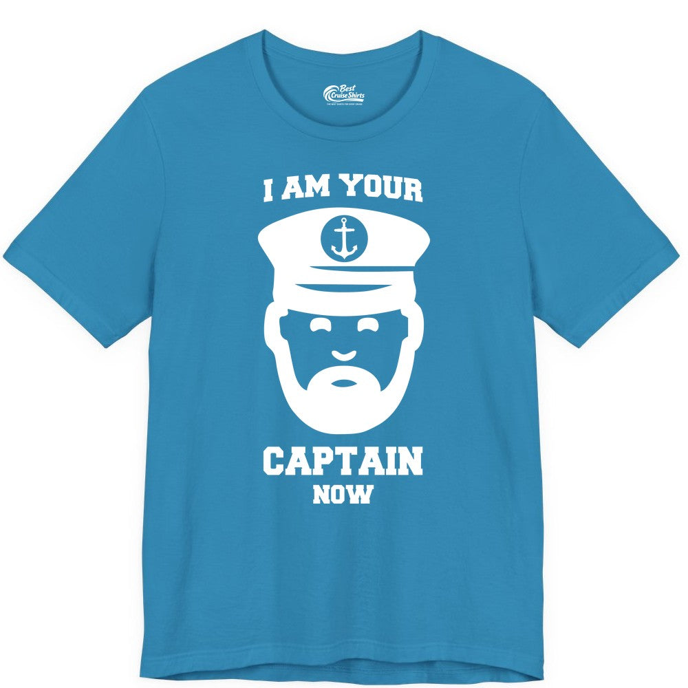 Funny Captain Shirt - Nautical Humor Tee for Boating Enthusiasts (Premium Tee) in Aqua - Funny Captain Shirt - I Am Your Captain Now Nautical Beard Hat Tee