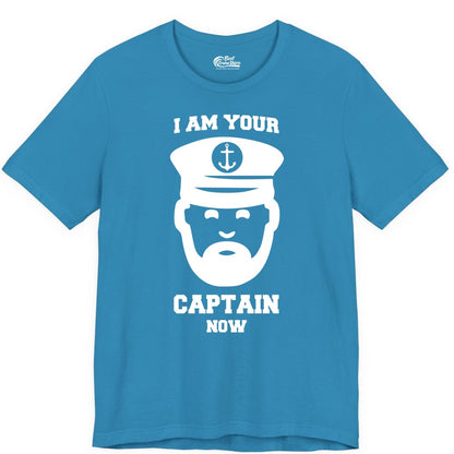 Funny Captain Shirt - Nautical Humor Tee for Boating Enthusiasts (Premium Tee) in Aqua - Funny Captain Shirt - I Am Your Captain Now Nautical Beard Hat Tee