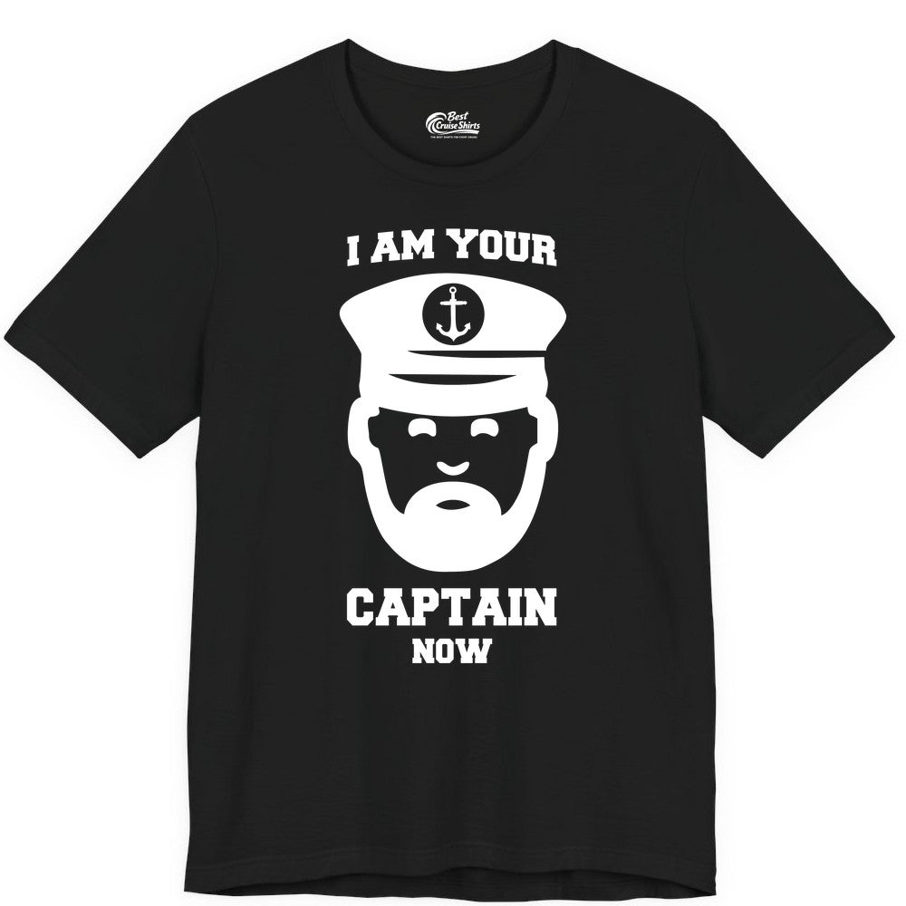 Funny Captain Shirt - Nautical Humor Tee for Boating Enthusiasts (Premium Tee) in Black - Funny Captain Shirt - I Am Your Captain Now Nautical Beard Hat Tee