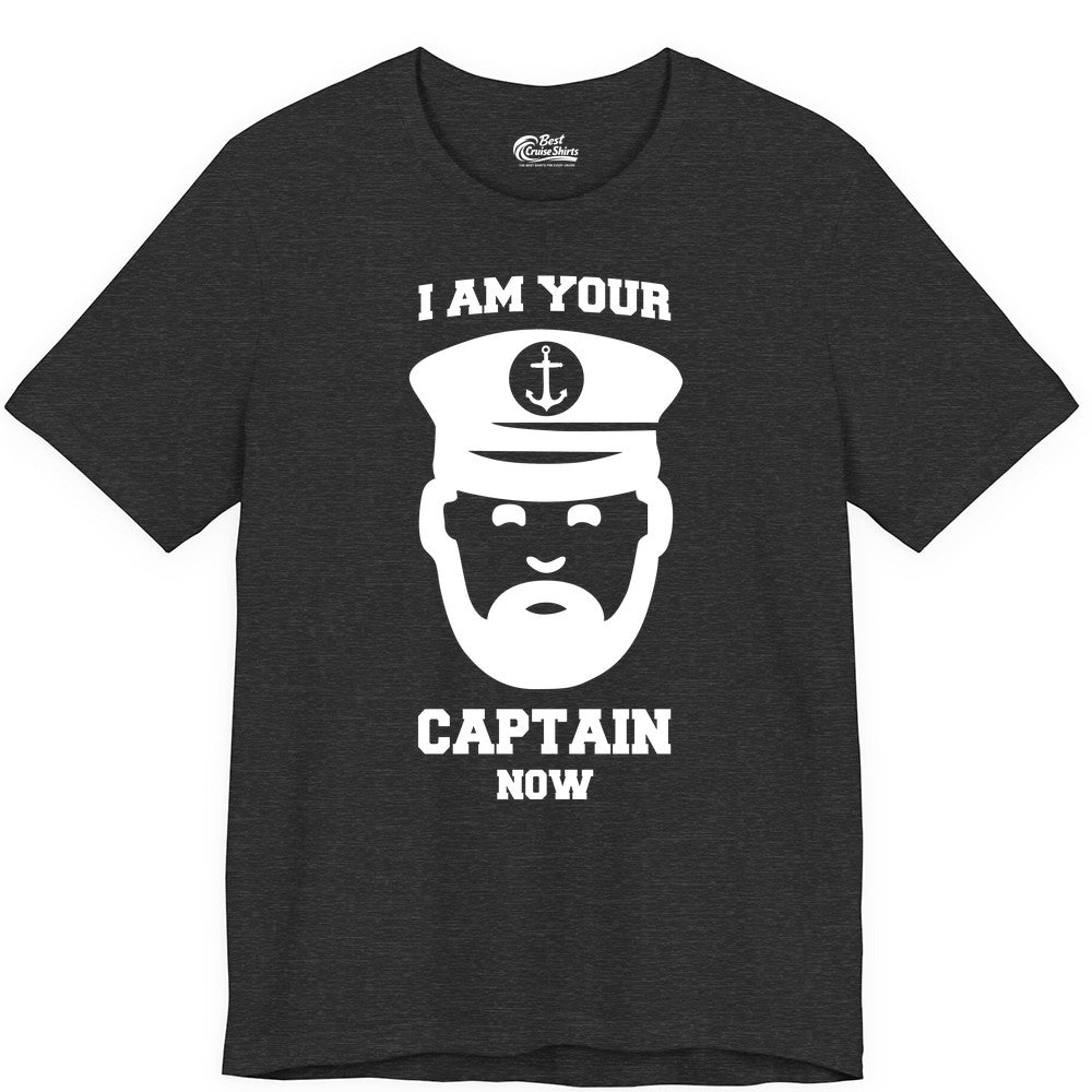 Funny Captain Shirt - Nautical Humor Tee for Boating Enthusiasts (Premium Tee) in Dark Grey Heather - Funny Captain Shirt - I Am Your Captain Now Nautical Beard Hat Tee