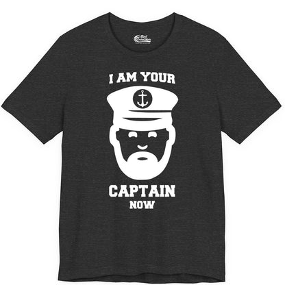 Funny Captain Shirt - Nautical Humor Tee for Boating Enthusiasts (Premium Tee) in Dark Grey Heather - Funny Captain Shirt - I Am Your Captain Now Nautical Beard Hat Tee