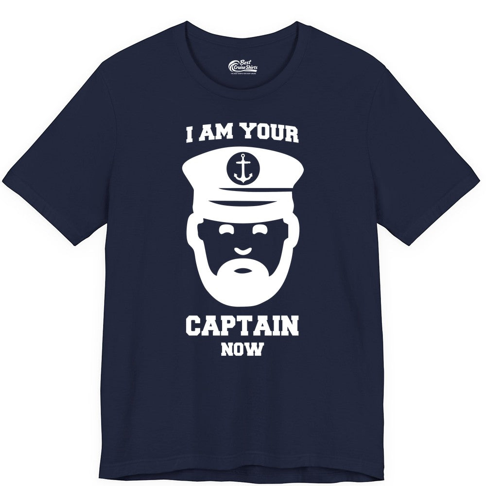 Funny Captain Shirt - Nautical Humor Tee for Boating Enthusiasts (Premium Tee) in Navy - Funny Captain Shirt - I Am Your Captain Now Nautical Beard Hat Tee
