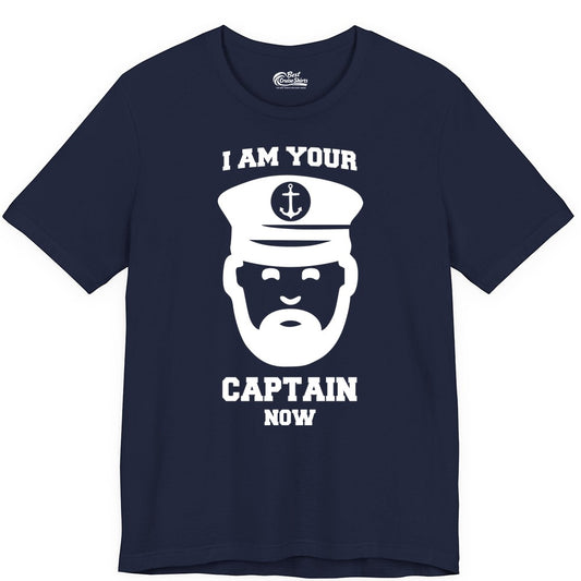 Funny Captain Shirt - Nautical Humor Tee for Boating Enthusiasts (Premium Tee) in Navy - Funny Captain Shirt - I Am Your Captain Now Nautical Beard Hat Tee