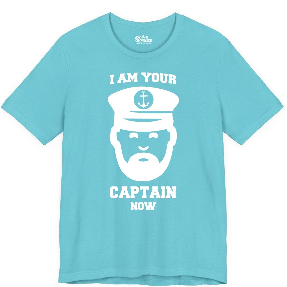 Funny Captain Shirt - Nautical Humor Tee for Boating Enthusiasts (Premium Tee) in Turquoise - Funny Captain Shirt - I Am Your Captain Now Nautical Beard Hat Tee