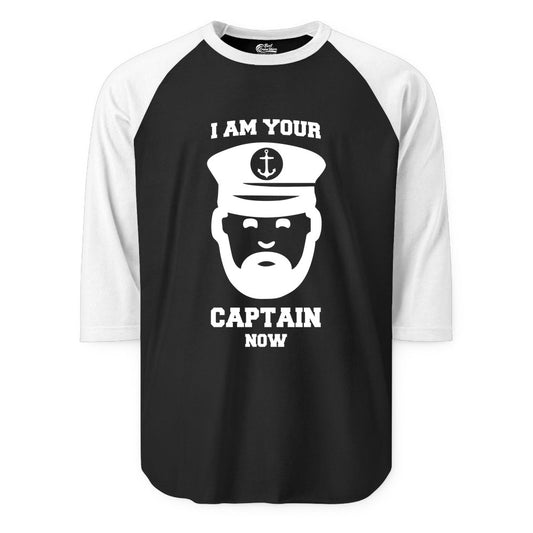 Funny Captain Shirt - Nautical Humor Tee for Boating Enthusiasts (Raglan) in BlackWhite - Funny Captain Shirt - I Am Your Captain Now Nautical Beard Hat Tee