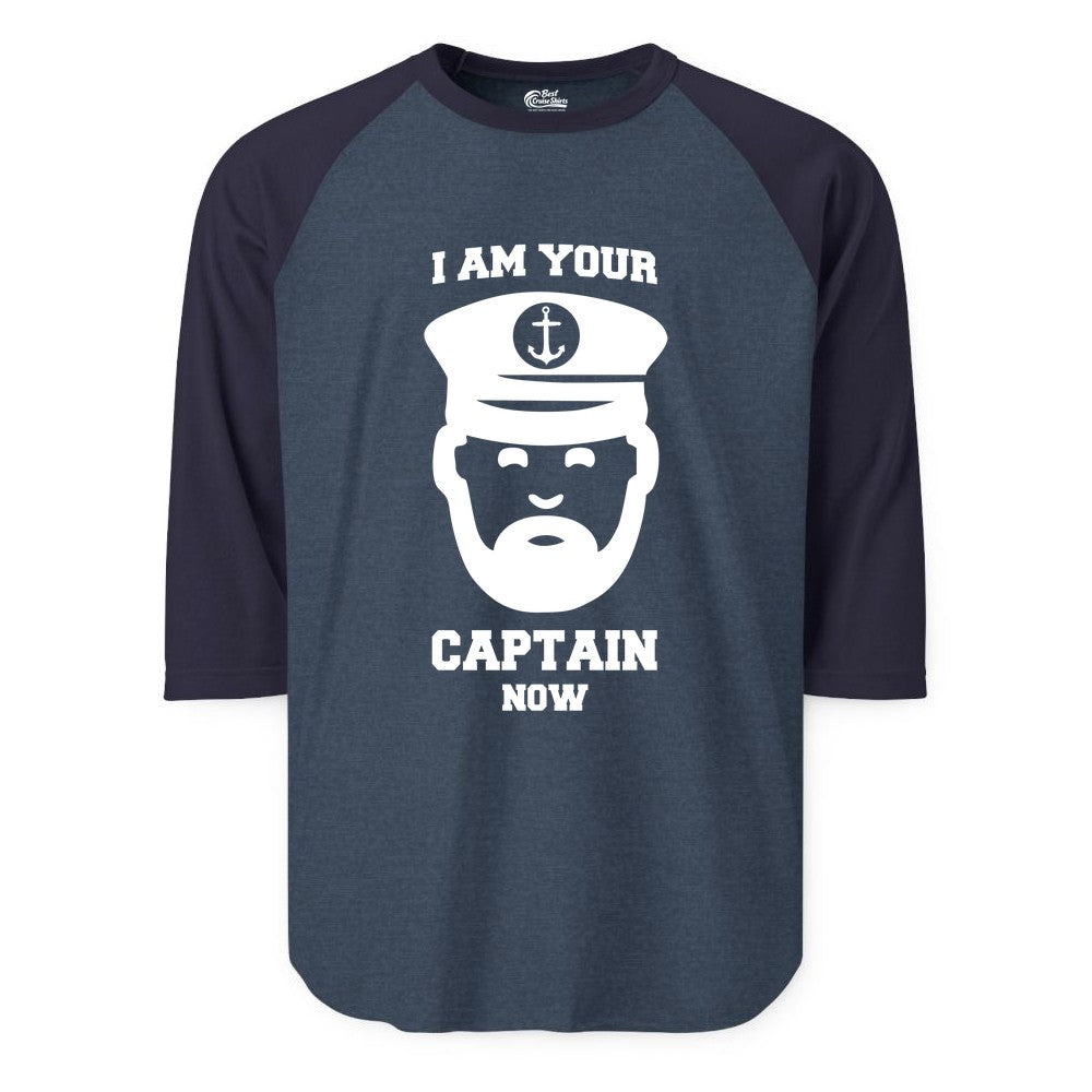 Funny Captain Shirt - Nautical Humor Tee for Boating Enthusiasts (Raglan) in Heather DenimNavy - Funny Captain Shirt - I Am Your Captain Now Nautical Beard Hat Tee