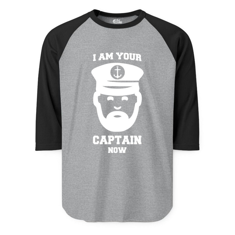 Funny Captain Shirt - Nautical Humor Tee for Boating Enthusiasts (Raglan) in Heather GreyBlack - Funny Captain Shirt - I Am Your Captain Now Nautical Beard Hat Tee