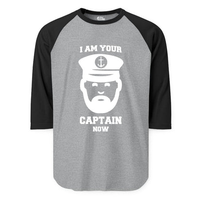 Funny Captain Shirt - Nautical Humor Tee for Boating Enthusiasts (Raglan) in Heather GreyBlack - Funny Captain Shirt - I Am Your Captain Now Nautical Beard Hat Tee