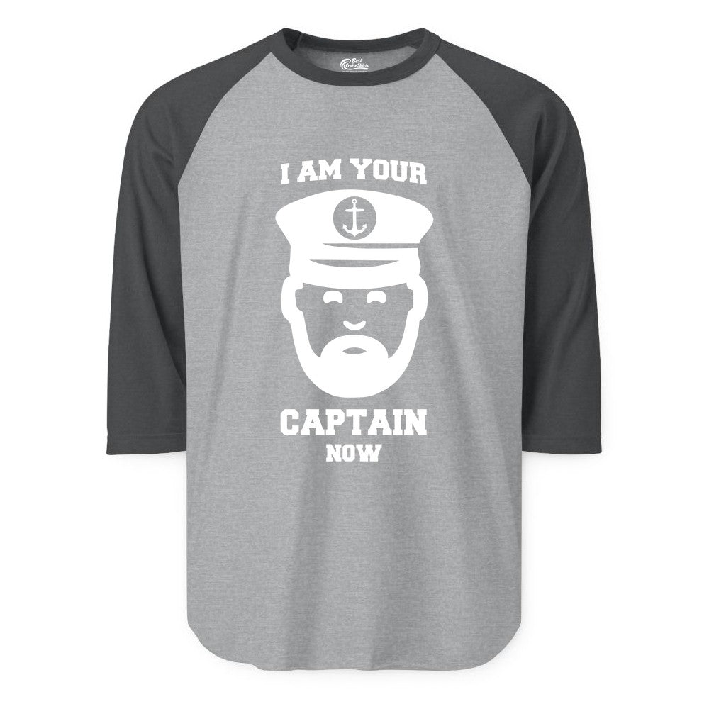 Funny Captain Shirt - Nautical Humor Tee for Boating Enthusiasts (Raglan) in Heather GreyHeather Charcoal - Funny Captain Shirt - I Am Your Captain Now Nautical Beard Hat Tee