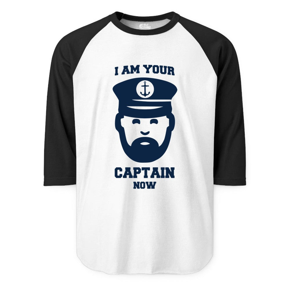 Funny Captain Shirt - Nautical Humor Tee for Boating Enthusiasts (Raglan) in WhiteBlack - Funny Captain Shirt - I Am Your Captain Now Nautical Beard Hat Tee