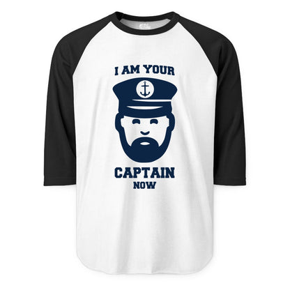 Funny Captain Shirt - Nautical Humor Tee for Boating Enthusiasts (Raglan) in WhiteBlack - Funny Captain Shirt - I Am Your Captain Now Nautical Beard Hat Tee
