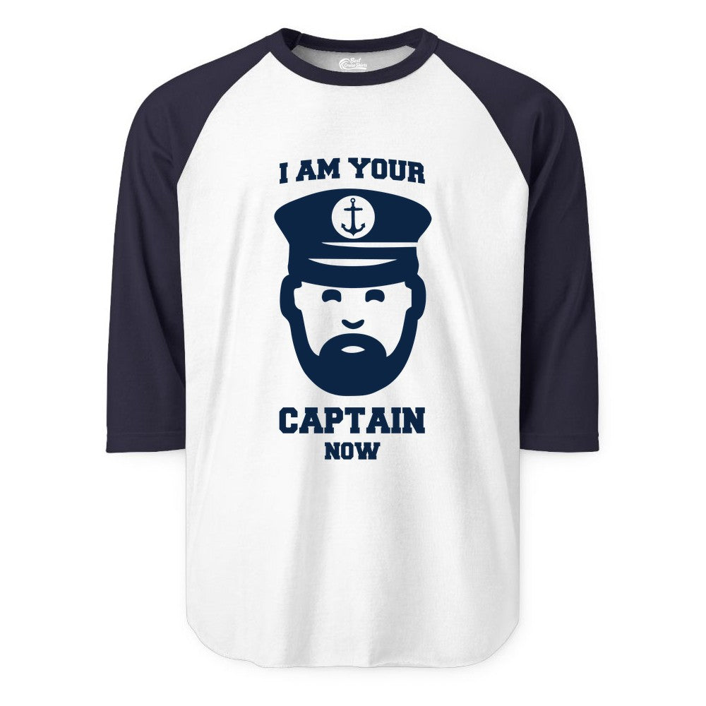 Funny Captain Shirt - Nautical Humor Tee for Boating Enthusiasts (Raglan) in WhiteNavy - Funny Captain Shirt - I Am Your Captain Now Nautical Beard Hat Tee