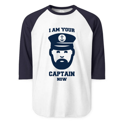 Funny Captain Shirt - Nautical Humor Tee for Boating Enthusiasts (Raglan) in WhiteNavy - Funny Captain Shirt - I Am Your Captain Now Nautical Beard Hat Tee