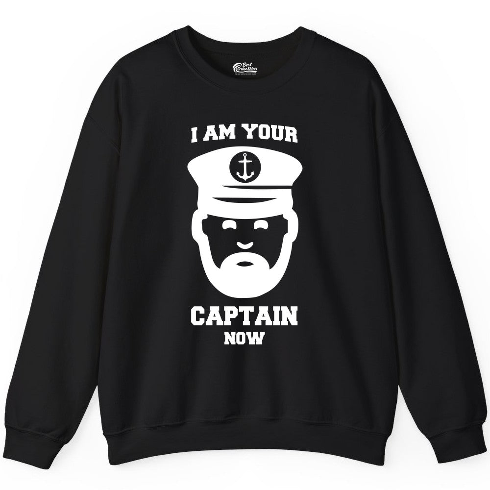Funny Captain Shirt - Nautical Humor Tee for Boating Enthusiasts (Sweatshirt) in Black - Funny Captain Shirt - I Am Your Captain Now Nautical Beard Hat Tee
