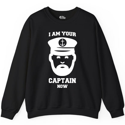 Funny Captain Shirt - Nautical Humor Tee for Boating Enthusiasts (Sweatshirt) in Black - Funny Captain Shirt - I Am Your Captain Now Nautical Beard Hat Tee