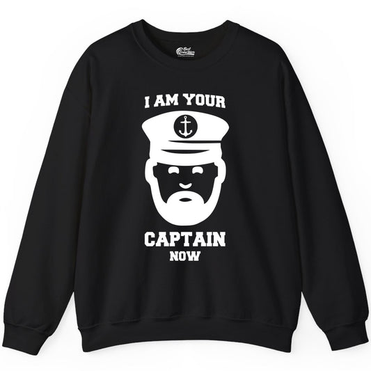 Funny Captain Shirt - Nautical Humor Tee for Boating Enthusiasts (Sweatshirt) in Black - Funny Captain Shirt - I Am Your Captain Now Nautical Beard Hat Tee