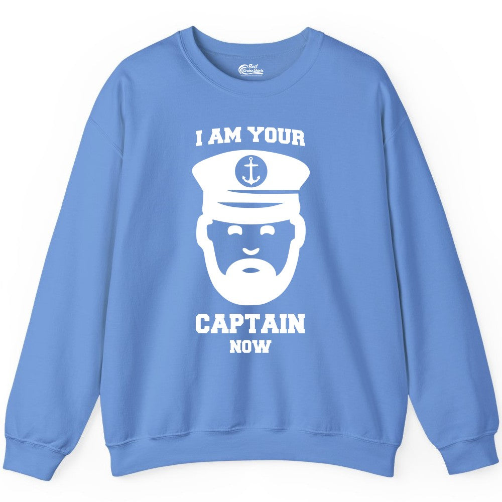 Funny Captain Shirt - Nautical Humor Tee for Boating Enthusiasts (Sweatshirt) in Carolina Blue - Funny Captain Shirt - I Am Your Captain Now Nautical Beard Hat Tee