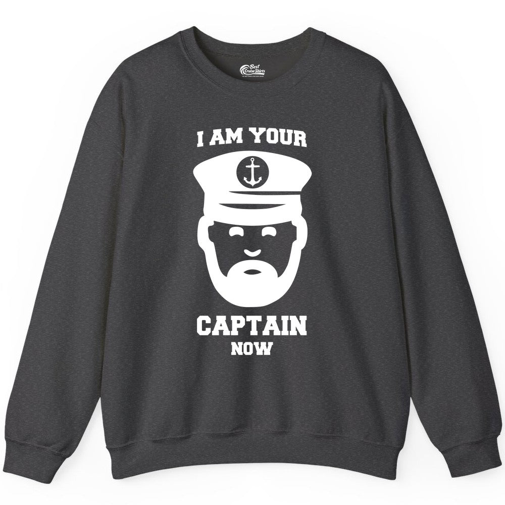 Funny Captain Shirt - Nautical Humor Tee for Boating Enthusiasts (Sweatshirt) in Dark Heather - Funny Captain Shirt - I Am Your Captain Now Nautical Beard Hat Tee