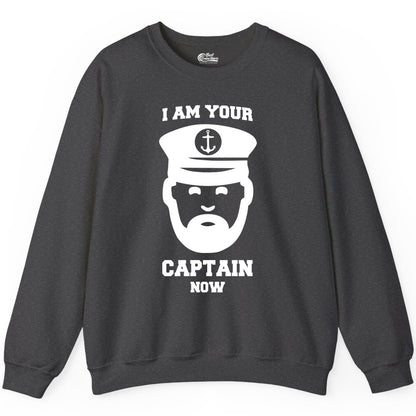 Funny Captain Shirt - Nautical Humor Tee for Boating Enthusiasts (Sweatshirt) in Dark Heather - Funny Captain Shirt - I Am Your Captain Now Nautical Beard Hat Tee