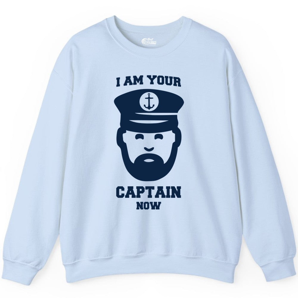 Funny Captain Shirt - Nautical Humor Tee for Boating Enthusiasts (Sweatshirt) in Light Blue - Funny Captain Shirt - I Am Your Captain Now Nautical Beard Hat Tee