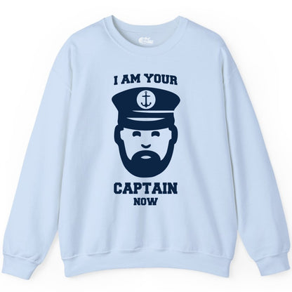 Funny Captain Shirt - Nautical Humor Tee for Boating Enthusiasts (Sweatshirt) in Light Blue - Funny Captain Shirt - I Am Your Captain Now Nautical Beard Hat Tee