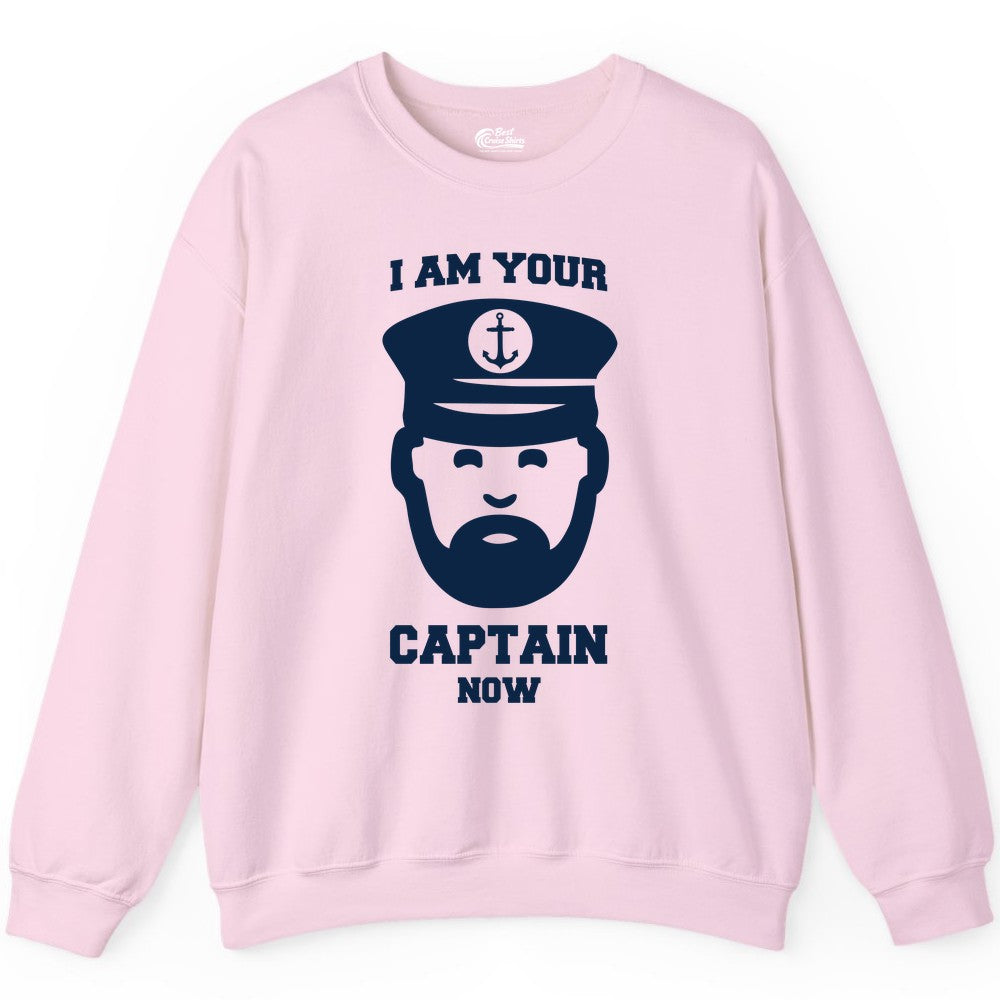 Funny Captain Shirt - Nautical Humor Tee for Boating Enthusiasts (Sweatshirt) in Light Pink - Funny Captain Shirt - I Am Your Captain Now Nautical Beard Hat Tee