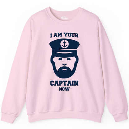 Funny Captain Shirt - Nautical Humor Tee for Boating Enthusiasts (Sweatshirt) in Light Pink - Funny Captain Shirt - I Am Your Captain Now Nautical Beard Hat Tee