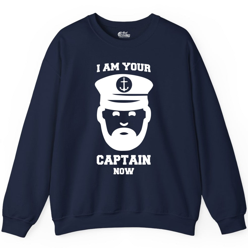 Funny Captain Shirt - Nautical Humor Tee for Boating Enthusiasts (Sweatshirt) in Navy - Funny Captain Shirt - I Am Your Captain Now Nautical Beard Hat Tee