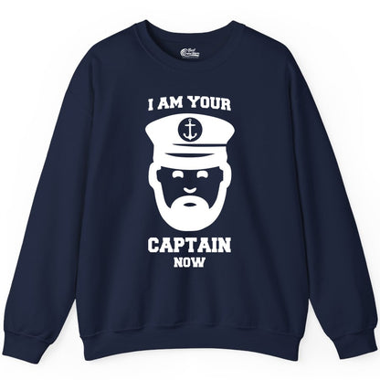 Funny Captain Shirt - Nautical Humor Tee for Boating Enthusiasts (Sweatshirt) in Navy - Funny Captain Shirt - I Am Your Captain Now Nautical Beard Hat Tee