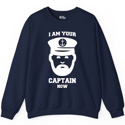 Funny Captain Shirt - Nautical Humor Tee for Boating Enthusiasts (Sweatshirt) in Navy - Funny Captain Shirt - I Am Your Captain Now Nautical Beard Hat Tee