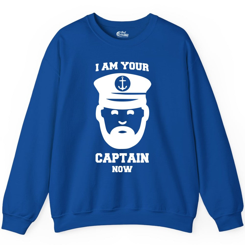 Funny Captain Shirt - Nautical Humor Tee for Boating Enthusiasts (Sweatshirt) in Royal - Funny Captain Shirt - I Am Your Captain Now Nautical Beard Hat Tee