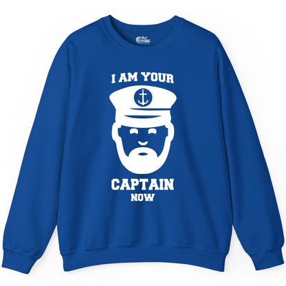 Funny Captain Shirt - Nautical Humor Tee for Boating Enthusiasts (Sweatshirt) in Royal - Funny Captain Shirt - I Am Your Captain Now Nautical Beard Hat Tee