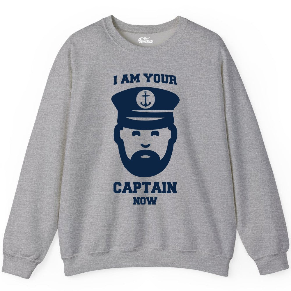 Funny Captain Shirt - Nautical Humor Tee for Boating Enthusiasts (Sweatshirt) in Sport Grey - Funny Captain Shirt - I Am Your Captain Now Nautical Beard Hat Tee