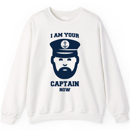 Funny Captain Shirt - Nautical Humor Tee for Boating Enthusiasts (Sweatshirt) in White - Funny Captain Shirt - I Am Your Captain Now Nautical Beard Hat Tee