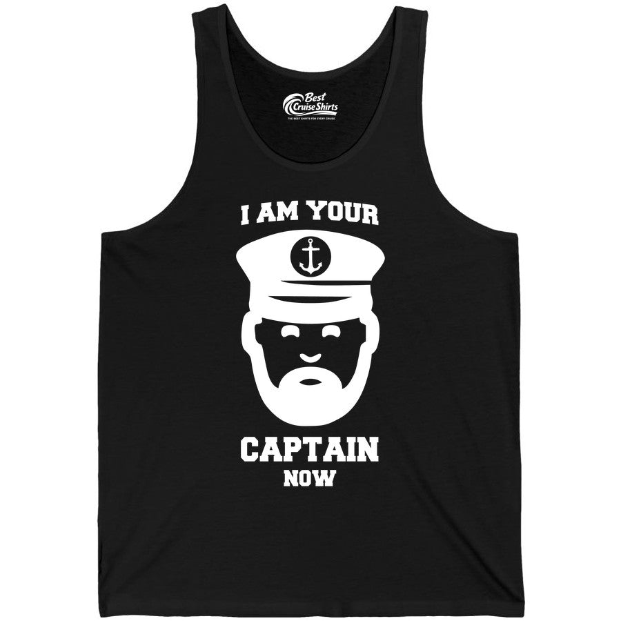 Funny Captain Shirt - Nautical Humor Tee for Boating Enthusiasts (Tank Top) in Black - Funny Captain Shirt - I Am Your Captain Now Nautical Beard Hat Tee