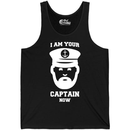 Funny Captain Shirt - Nautical Humor Tee for Boating Enthusiasts (Tank Top) in Black - Funny Captain Shirt - I Am Your Captain Now Nautical Beard Hat Tee