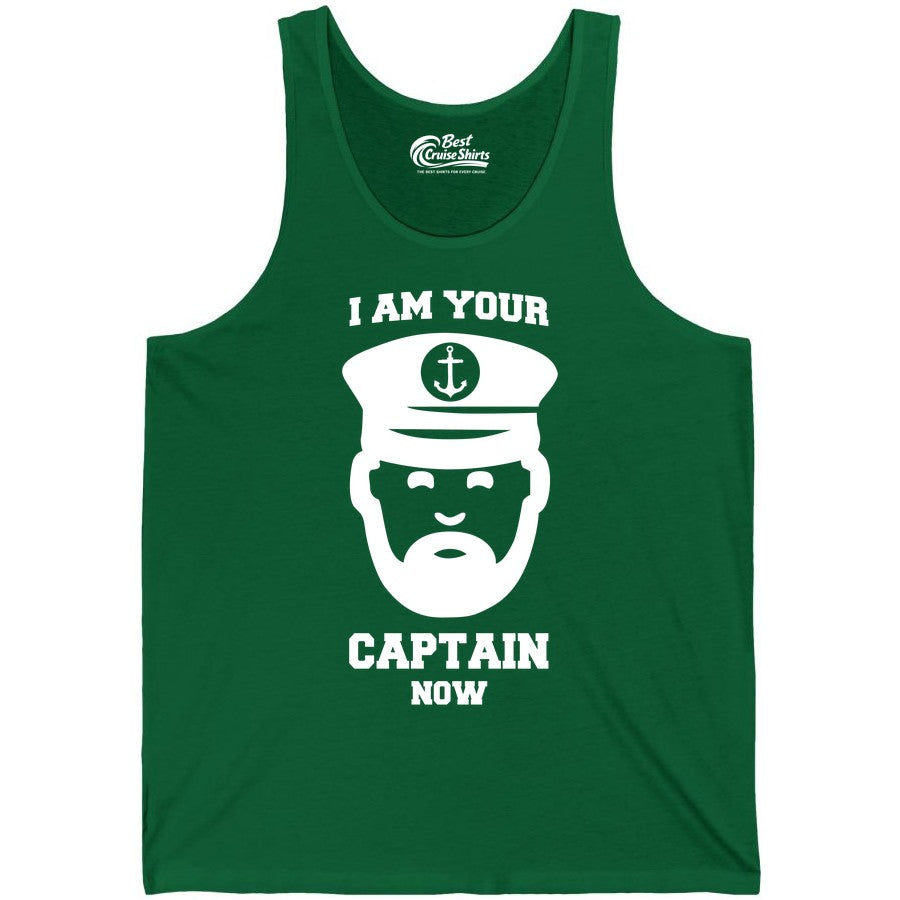 Funny Captain Shirt - Nautical Humor Tee for Boating Enthusiasts (Tank Top) in Kelly - Funny Captain Shirt - I Am Your Captain Now Nautical Beard Hat Tee