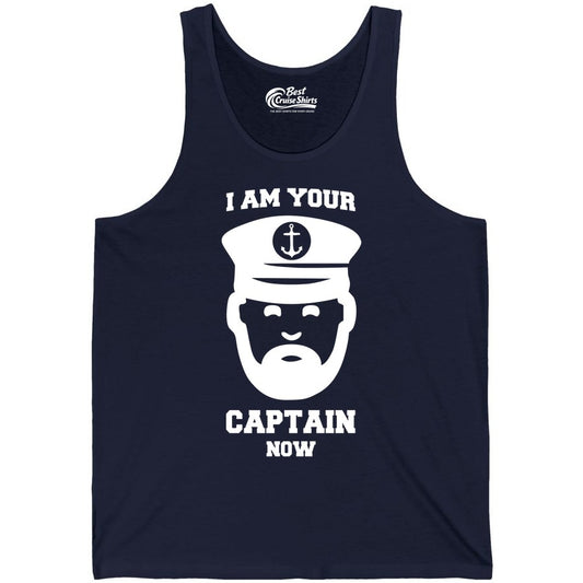 Funny Captain Shirt - Nautical Humor Tee for Boating Enthusiasts (Tank Top) in Navy - Funny Captain Shirt - I Am Your Captain Now Nautical Beard Hat Tee