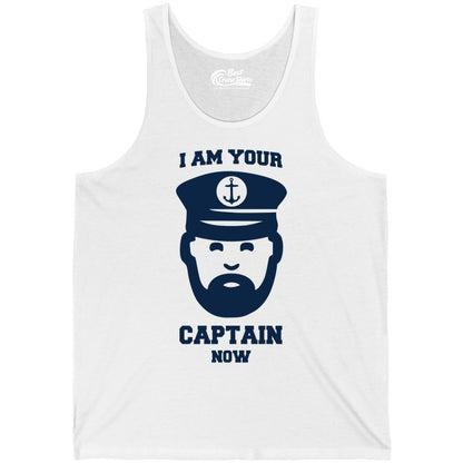 Funny Captain Shirt - Nautical Humor Tee for Boating Enthusiasts (Tank Top) in White - Funny Captain Shirt - I Am Your Captain Now Nautical Beard Hat Tee