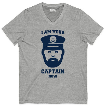 Funny Captain Shirt - Nautical Humor Tee for Boating Enthusiasts (V-Neck) in Athletic Heather - Funny Captain Shirt - I Am Your Captain Now Nautical Beard Hat Tee