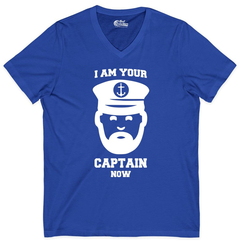 Funny Captain Shirt - Nautical Humor Tee for Boating Enthusiasts (V-Neck) in True Royal - Funny Captain Shirt - I Am Your Captain Now Nautical Beard Hat Tee