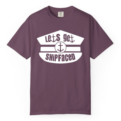 Let's Get Shipfaced Shirt - Funny Cruise Nautical Party Tee Adults (Comfort Color) in Berry - Let’s Get Shipfaced Nautical Humor Shirt With Anchor Sailor Hat Design