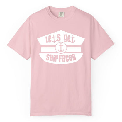 Let's Get Shipfaced Shirt - Funny Cruise Nautical Party Tee Adults (Comfort Color) in Blossom - Let’s Get Shipfaced Nautical Humor Shirt With Anchor Sailor Hat Design
