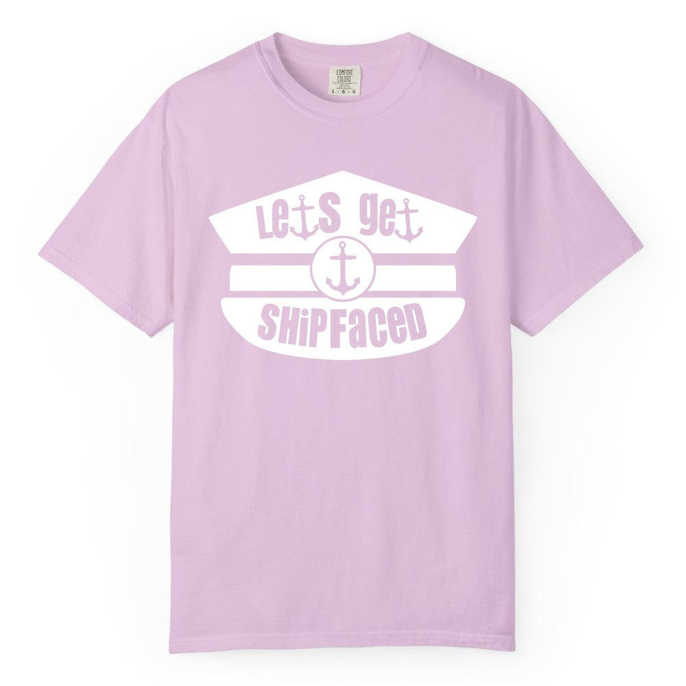 Let's Get Shipfaced Shirt - Funny Cruise Nautical Party Tee Adults (Comfort Color) in Orchid - Let’s Get Shipfaced Nautical Humor Shirt With Anchor Sailor Hat Design
